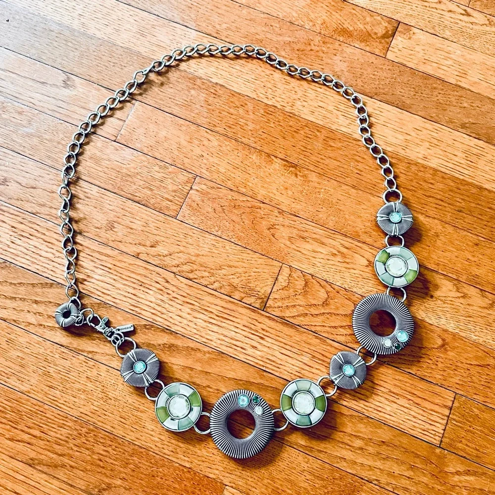 Chico's Silver Chain Statement Belt with blue & green accents - Picture 2 of 10